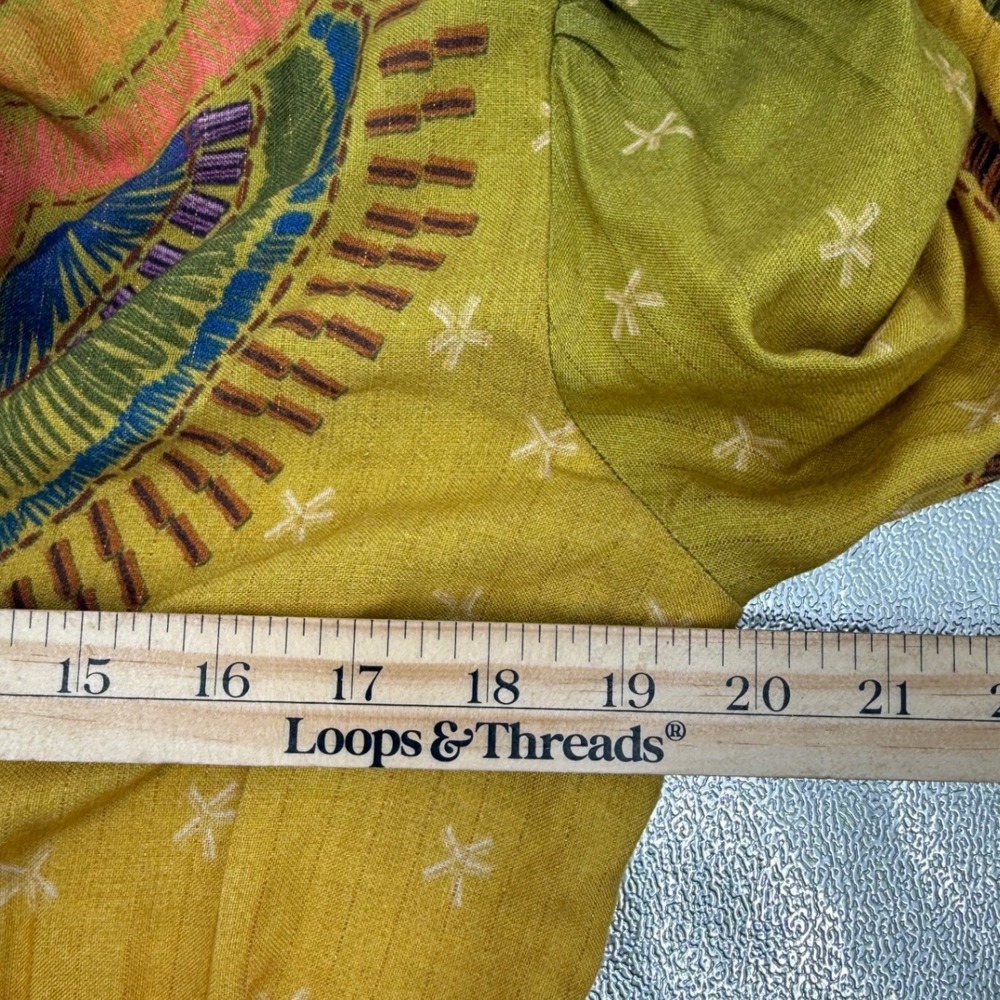 Farm Rio Yellow Ombre Bird Print Metallic Lurex Maxi Dress Womens Medium Boho - Picture 16 of 16